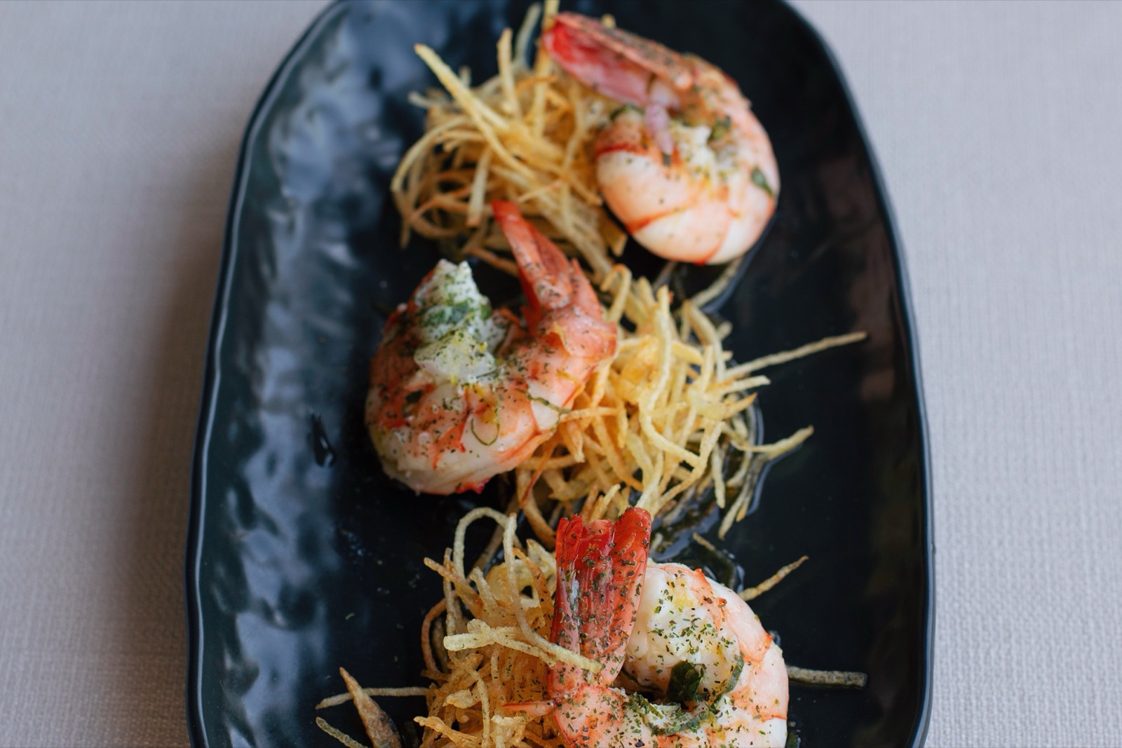 Warm shrimp meze with ginger and mustard sauce at Shyra Restaurant