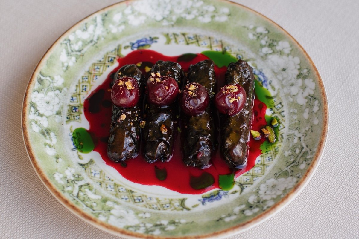 Shyra Restaurant - Cherry stuffed grape leaves from Tokat, a vegetarian cold starter